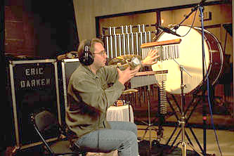 Percussionist Eric Darken playing TreeWorks chimes in the studio